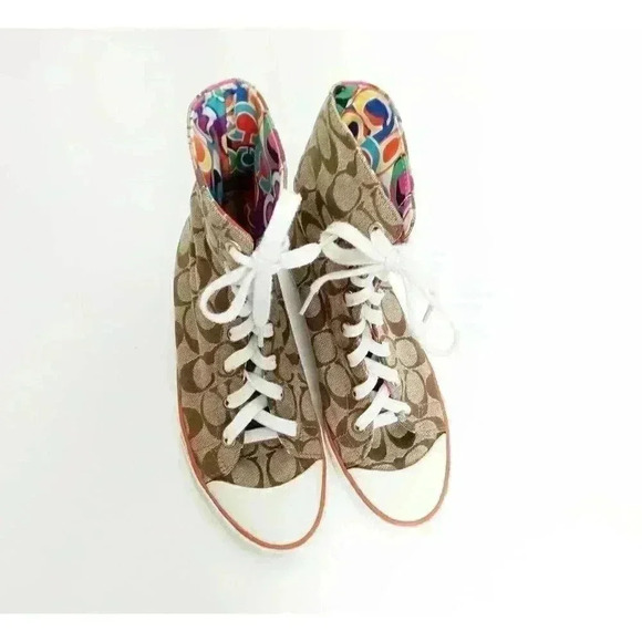 Coach Womens Bonney Sneakers  Multicolor High Top Signature Canvas Lace Up 6B - Picture 1 of 8